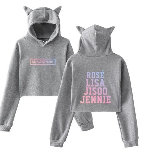 Blackpink Cropped Hoodie – Grey- mod1