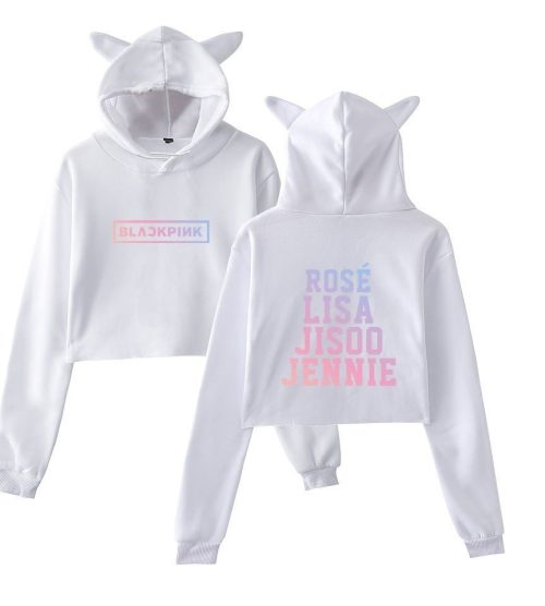 Blackpink Cropped Hoodie – White- mod1